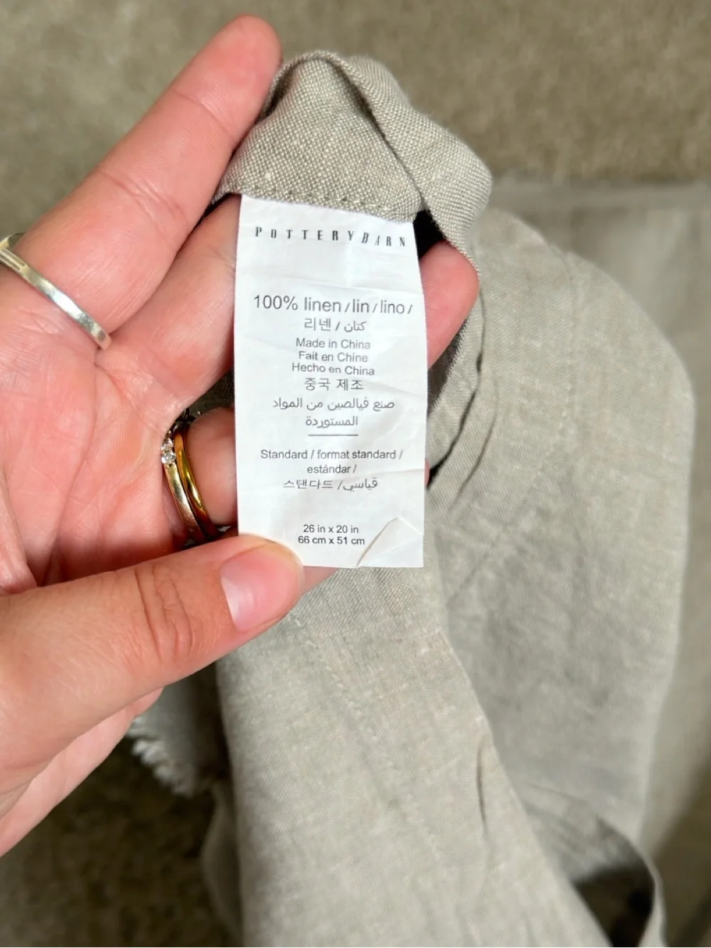 pottery barn belgian linen raw hem standard pillow sham